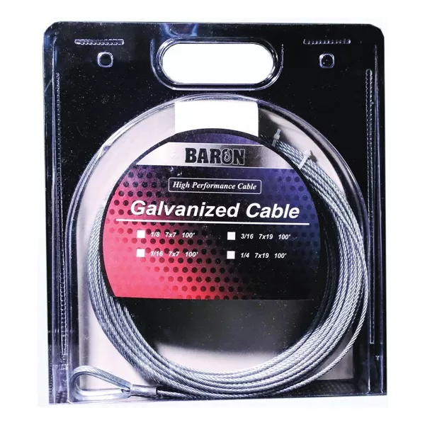 0 7005/50070 Aircraft Cable, 3/16 in Dia, 50 ft L, 740 lb Working Load, Galvanized Steel