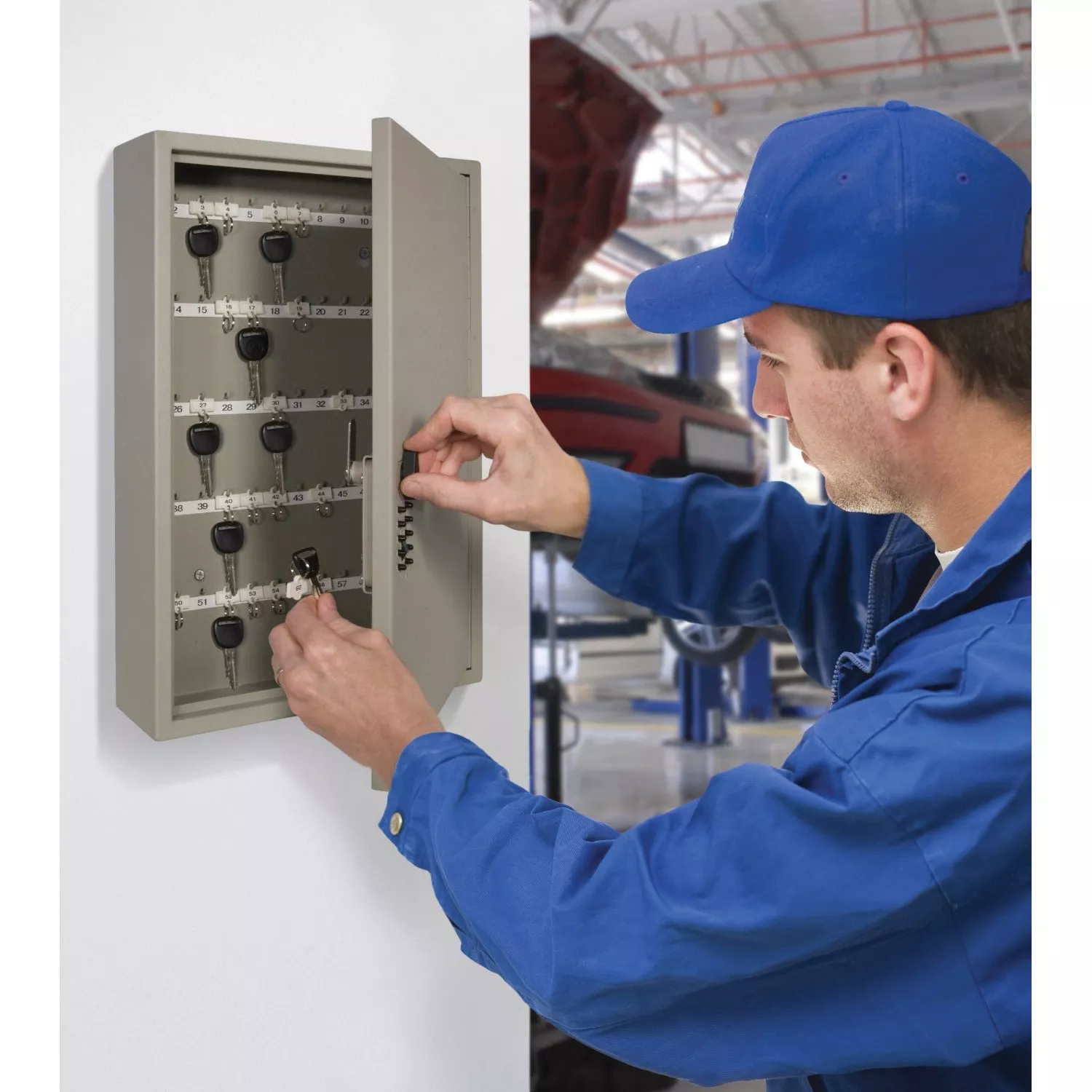 001801 Key Cabinet, Steel, Clay, 8-1/8 in W, 12 in H, 3-3/16 in D