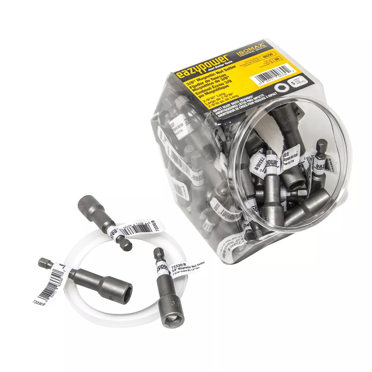 00330 Series Nutsetter, 2-9/16 in L Dimensions, Magnetic, Steel, 3/8 in Hex Drive, 50 PK