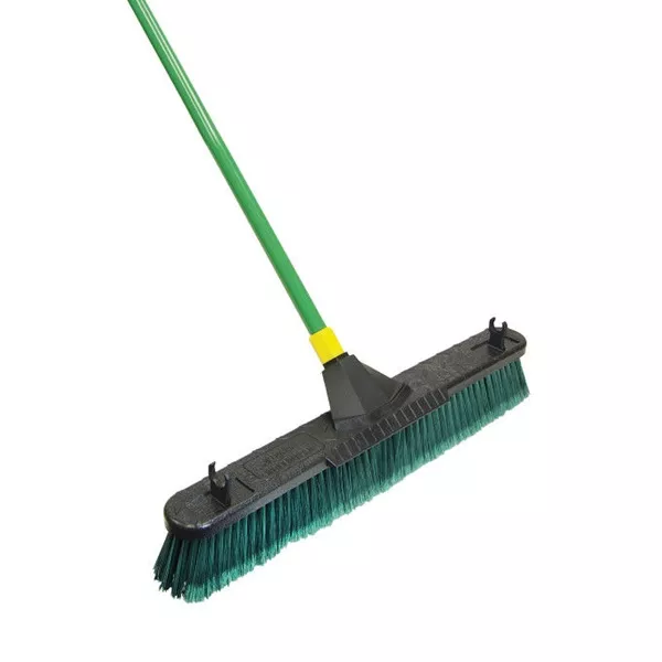 00638 Push Broom with Scraper, 3 in L Trim, 24 in Sweep Face, Polypropylene Bristle, Steel Handle