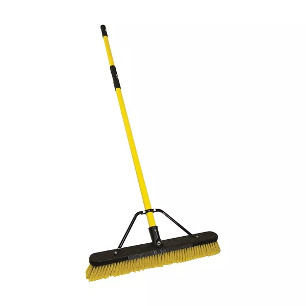 00857FGSU Push Broom with Scraper, 4 in L Trim, 24 in Sweep Face, Dual Fiber Bristles Soft & Stiff, Fiberglass Handle