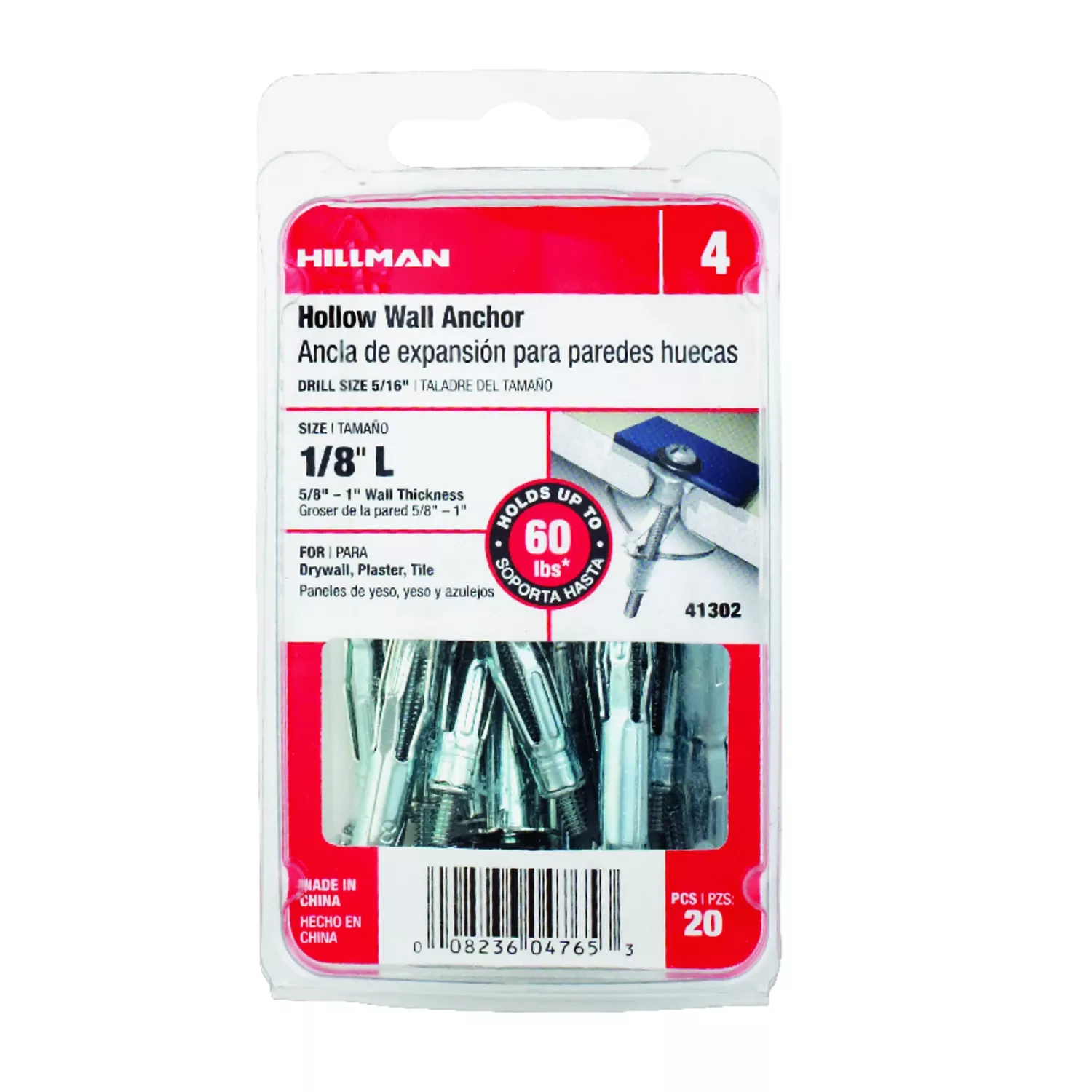 1/8 In. D X 1/8 Long In. L Metal Pan Head Hollow Wall Anchors 20 Pc