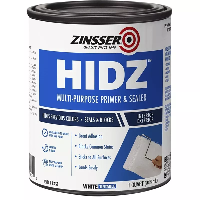 Zinsser Hidz White Water-based Primer And Sealer, 1 Quart