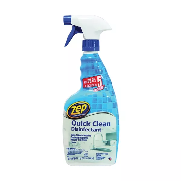ZUQCD32 Quick Clean Disinfectant, 32 oz Spray Bottle, Liquid, Fresh, Light Blue